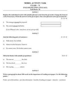Model Activity Task English Class 10 January