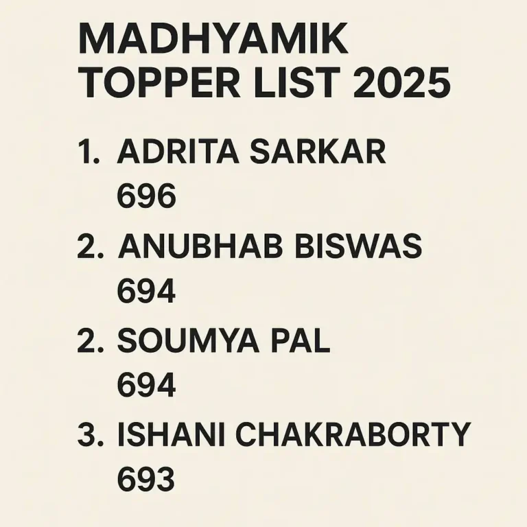 WB Madhyamik Topper List 2025: Celebrating Excellence / পশ্চিমবঙ্গ মাধ্যমিক টপার তালিকা ২০২৫: শ্রেষ্ঠত্বের উৎসব