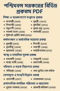 পশ্চিমবঙ্গ সরকারের বিভিন্ন প্রকল্প PDF | Schemes and Projects of West Bengal