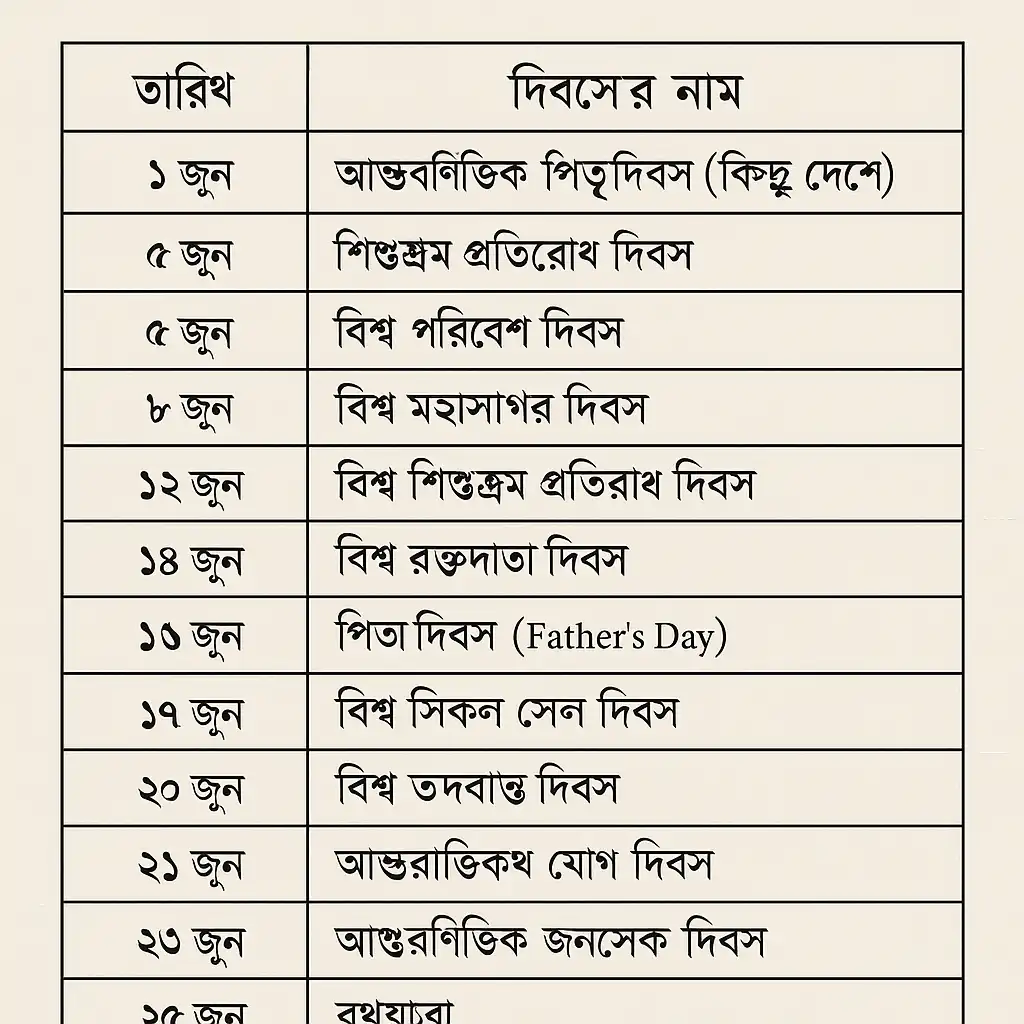 Important Days in June 2025: National and International Days List