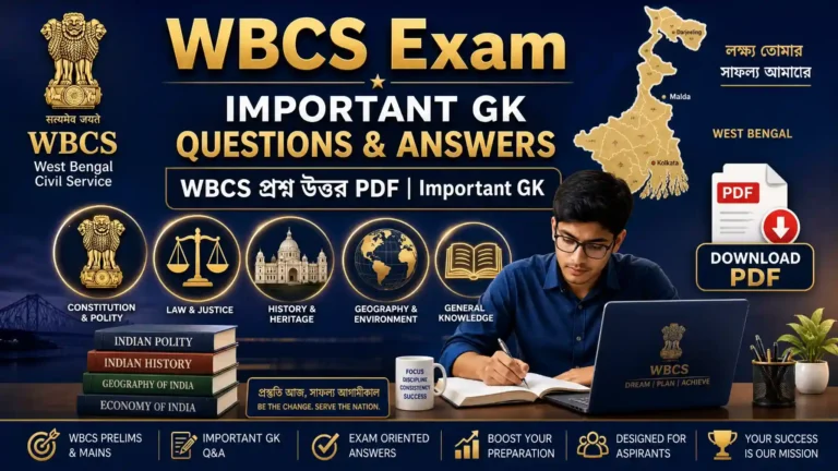 WBCS Exam WBCS প্রশ্ন উত্তর PDF | WBCS Important GK in Bengali Questions and Answers PDF Download