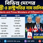 বিভিন্ন দেশের প্রধানমন্ত্রী ও রাষ্ট্রপতির নাম তালিকা 2026 PDF Updated List