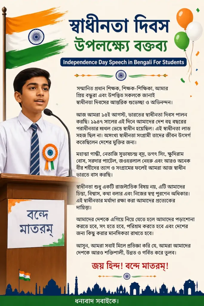 স্বাধীনতা দিবস উপলক্ষে বক্তব্য