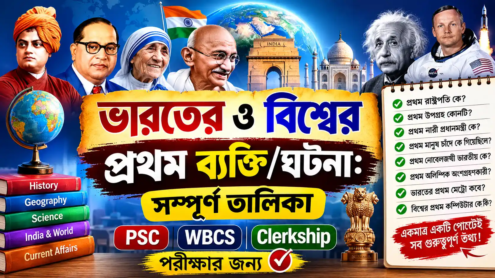 ভারতের ও বিশ্বের প্রথম ব্যক্তি/ঘটনা: সম্পূর্ণ তালিকা PDF (PSC, WBCS, Clerkship পরীক্ষার জন্য