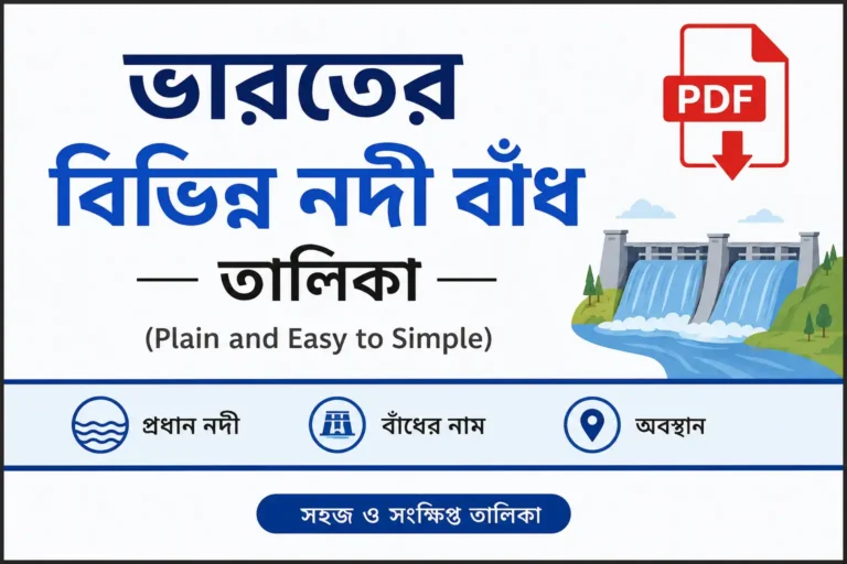ভারতের বিভিন্ন নদী বাঁধ তালিকা PDF