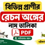 বিভিন্ন প্রাণীর রেচন অঙ্গের নাম তালিকা PDF
